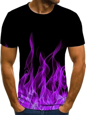 Muscularfit Men's Graphic Tee Shirts Funny 3D Flame Print Short Sleeve Casual Shirt Loose Fit Athletic T-Shirt Summer Clothes