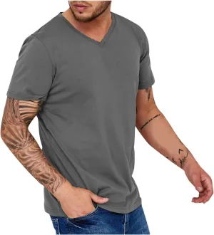 Muscularfit Workout Shirts Men Summer V Neck Short Sleeve Solid Basic Shirt Casual Loose Athletic Running Gym Workout Tee Top