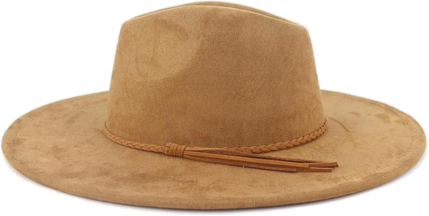 MW&FOFJR Big Wide Brim Fedora Hats for Women Men Western Suede Hat Felt Panama Hat