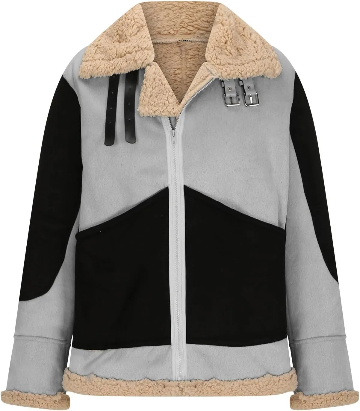 NATHGAM Mens Sherpa Lined Suede Jacket Faux Shearling Hunting Sheepskin Coat Thicken Outdoor Sport Lamb Wool Bomber Outerwear