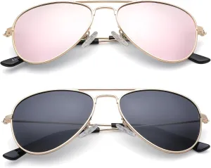 NULOOQ Kids Polarized Aviator Sunglasses – for Girls Boys Children & Cool Toddler Age 2-8, Metal Frame UV 400 Protection