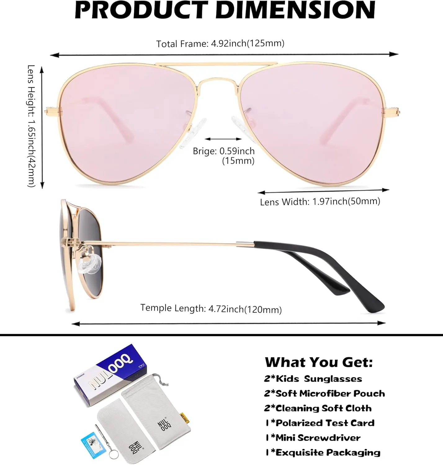 NULOOQ Kids Polarized Aviator Sunglasses – for Girls Boys Children & Cool Toddler Age 2-8, Metal Frame UV 400 Protection
