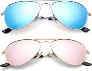 NULOOQ Kids Polarized Aviator Sunglasses – for Girls Boys Children & Cool Toddler Age 2-8, Metal Frame UV 400 Protection