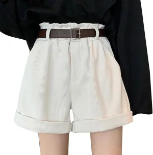 Nyybw High Waisted Shorts for Women, 2022 Wide Leg Flared Beach Summer Shorts Corduroy Cuffed Hem Pants with Pockets