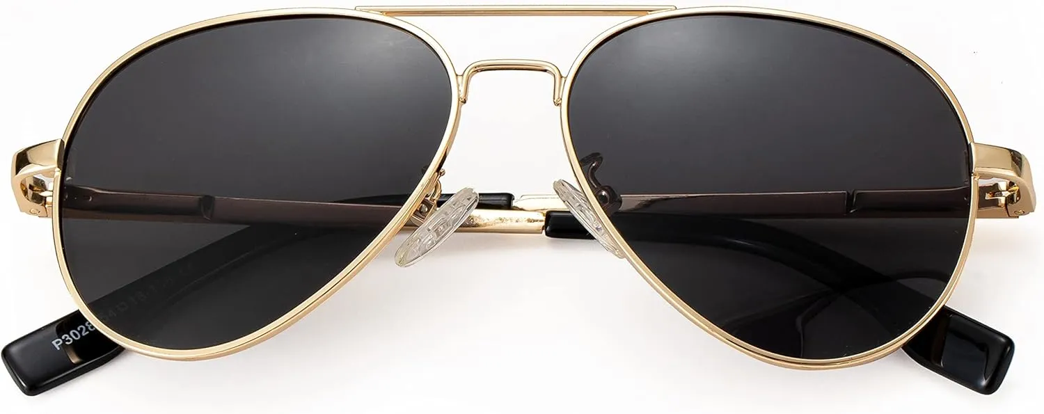 Onrtry Small Polarized Aviator Sunglasses for Boys Girls Classic Metal Frame Mirrored Lens Sun Glasses - 52MM