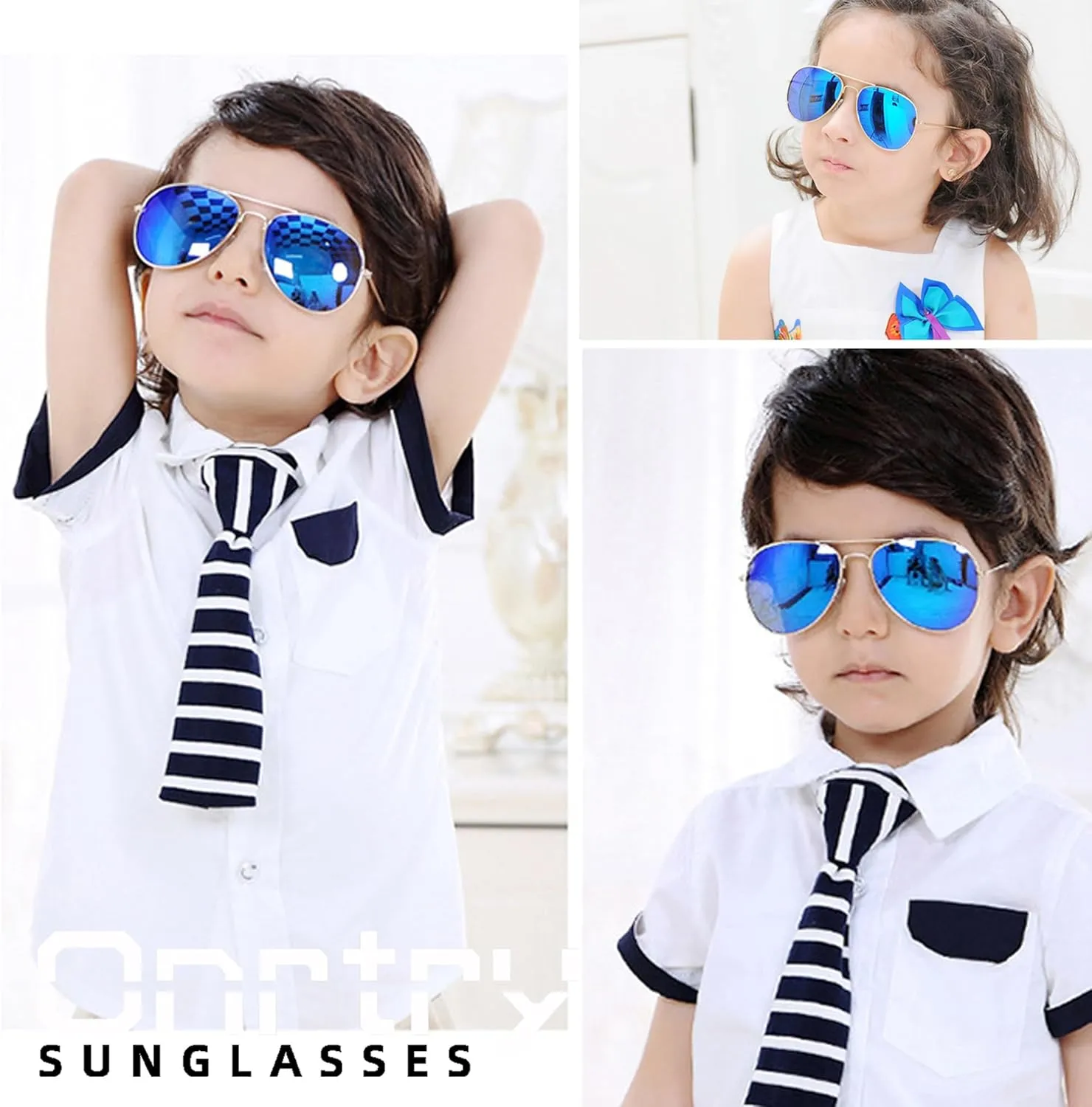 Onrtry Small Polarized Aviator Sunglasses for Boys Girls Classic Metal Frame Mirrored Lens Sun Glasses - 52MM