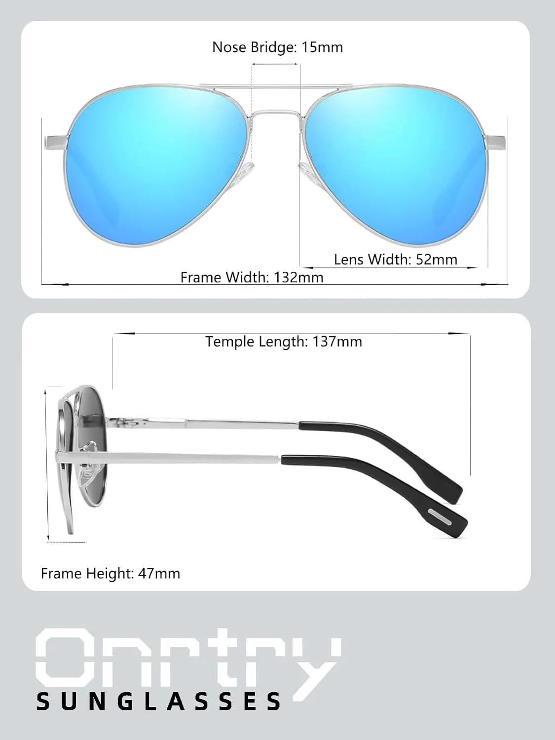 Onrtry Small Polarized Aviator Sunglasses for Boys Girls Classic Metal Frame Mirrored Lens Sun Glasses - 52MM