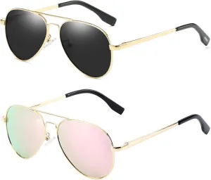 Onrtry Small Polarized Aviator Sunglasses for Boys Girls Classic Metal Frame Mirrored Lens Sun Glasses - 52MM