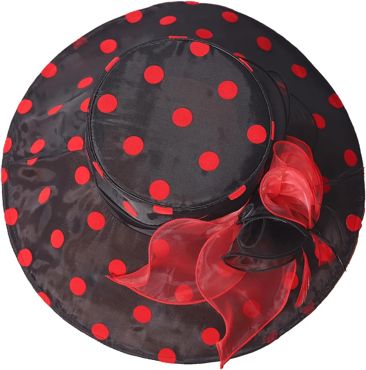 Organza Kentucky Dots Fascinator Hat for Women Ladies Wide Brim Big Sun Hats Wedding Church Hat Derby Cap