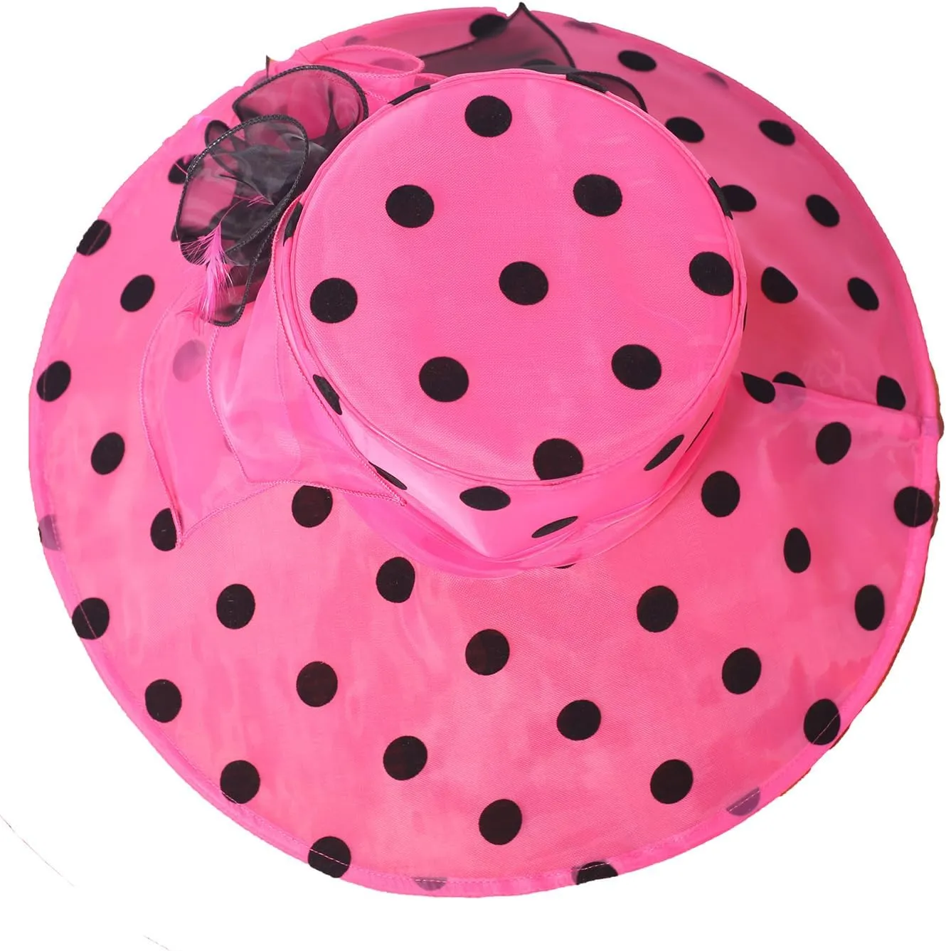 Organza Kentucky Dots Fascinator Hat for Women Ladies Wide Brim Big Sun Hats Wedding Church Hat Derby Cap