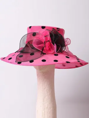 Organza Kentucky Dots Fascinator Hat for Women Ladies Wide Brim Big Sun Hats Wedding Church Hat Derby Cap