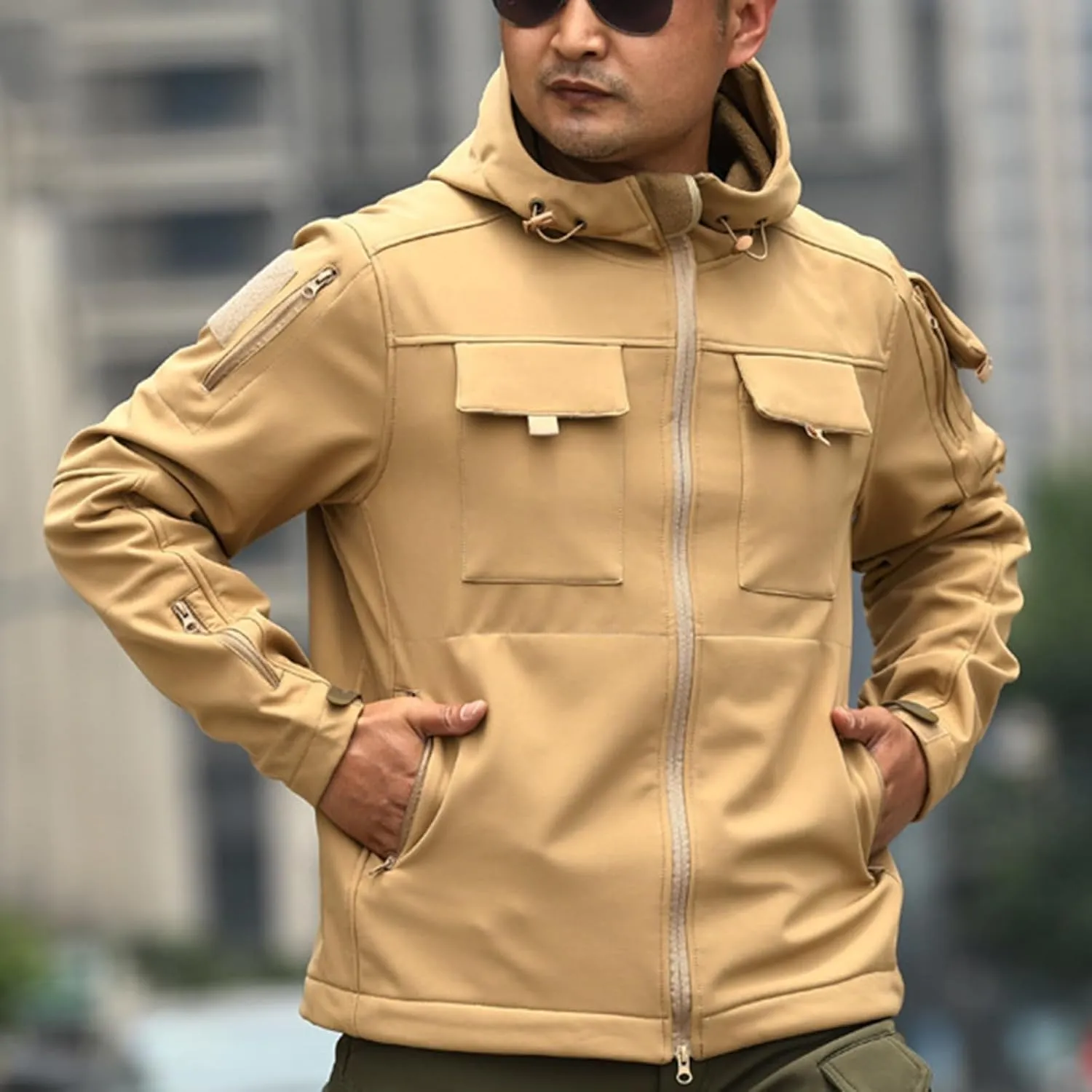 Outdoor Military Jackets for Men Long Sleeve Zip Up Hoodies Rain Jacket Men Cargo Jacket with Multi Utility Pockets