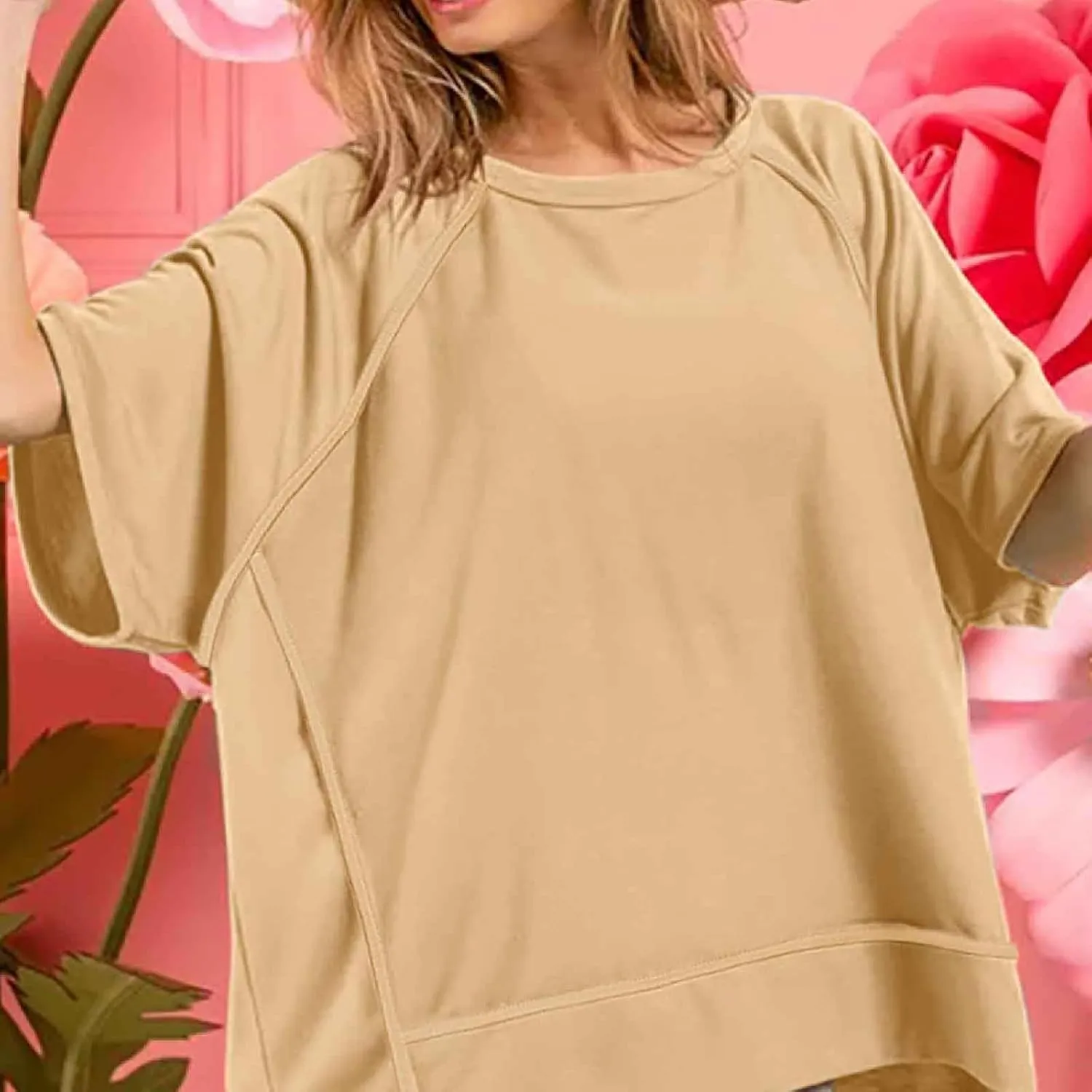 Oversized T Shirts for Women Crewneck Short Sleeve Casual Summer Tunic Tops Trendy Solid Loose Fit High Low Blouses