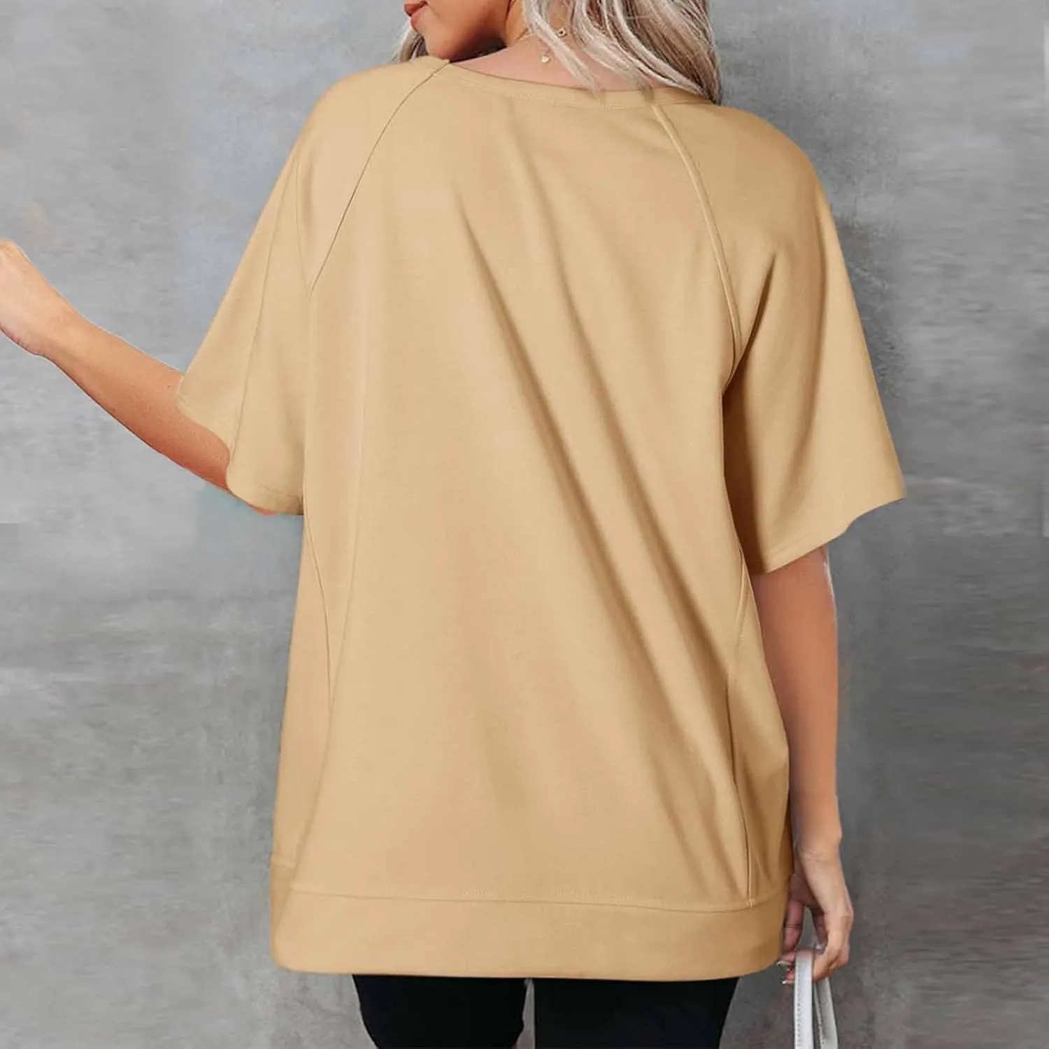 Oversized T Shirts for Women Crewneck Short Sleeve Casual Summer Tunic Tops Trendy Solid Loose Fit High Low Blouses