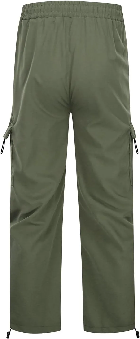 Parachute Pants for Women Elastic High Waist Cargo Pants Y2K Quick Dry Joggers Baggy Lounge Trousers Multiple Pockets