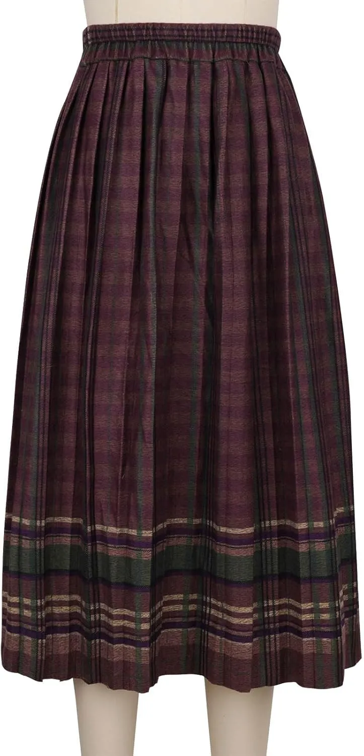 Plaid Skirt for Women's Vintage High Waist Wool Blend A-Line Skirts Trendy Elastic Waist Ruffle Long Maxi Skirt