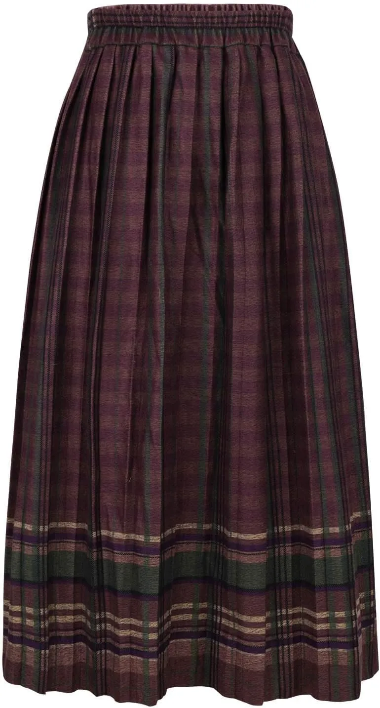Plaid Skirt for Women's Vintage High Waist Wool Blend A-Line Skirts Trendy Elastic Waist Ruffle Long Maxi Skirt