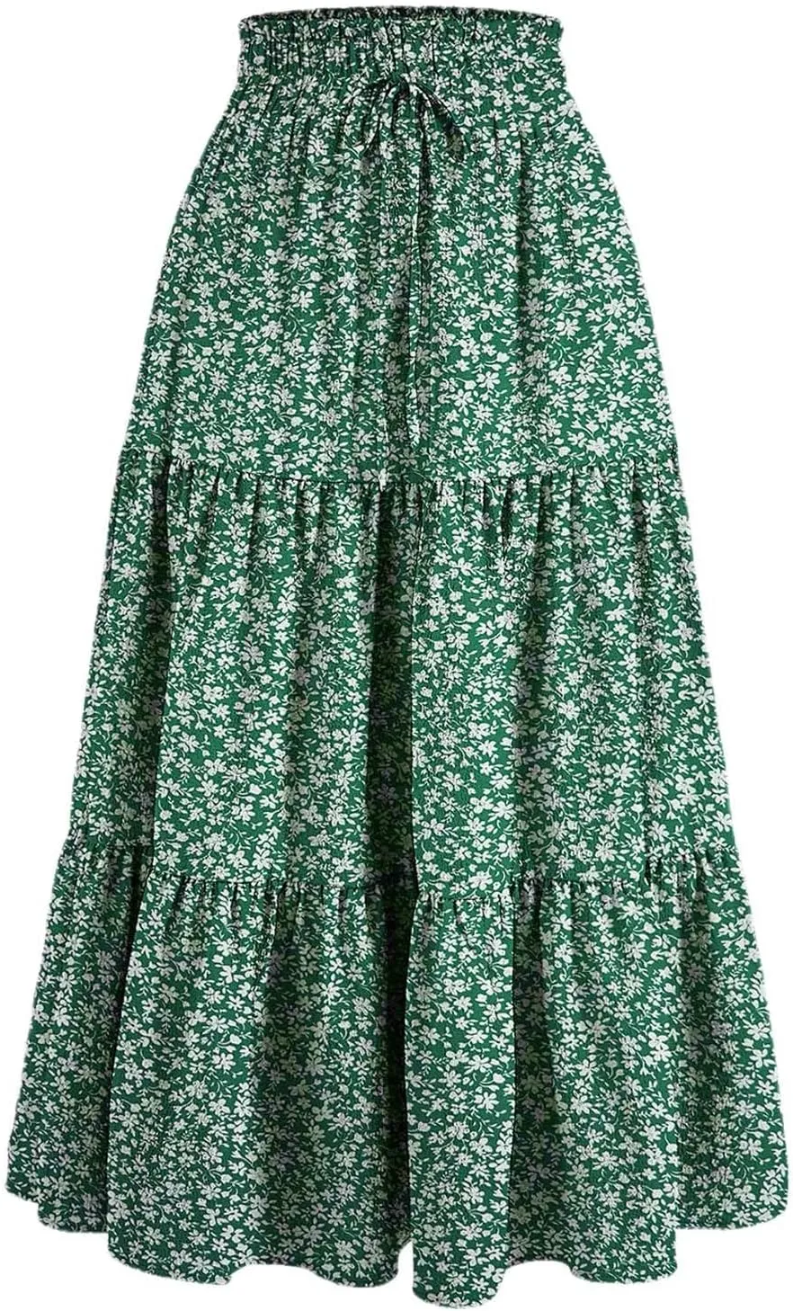 Pleated Skirts for Women Summer Vacation Casual High Elastic Waist Trendy Ruffles Tummy Control A-Line Flowy Midi Skirts