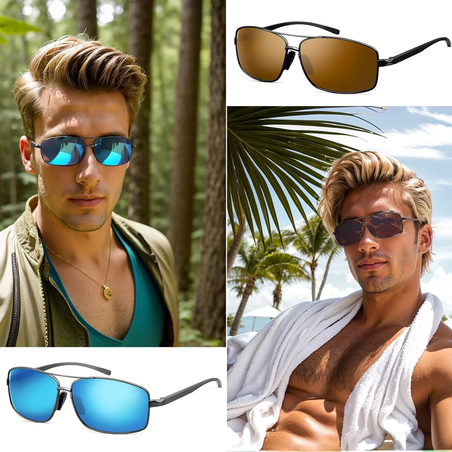 Polarized Rectangle Sunglasses for Men Women UV400 Protection Adjustable Rectangular Driving Glasses Ultra Lightweight