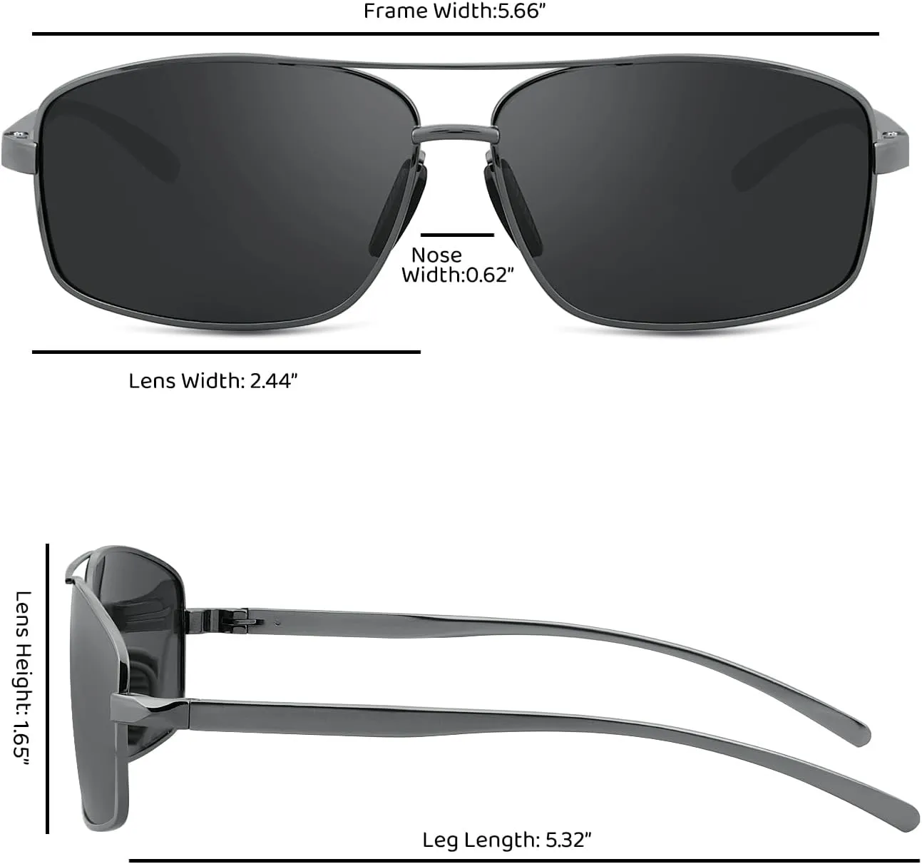 Polarized Rectangle Sunglasses for Men Women UV400 Protection Adjustable Rectangular Driving Glasses Ultra Lightweight