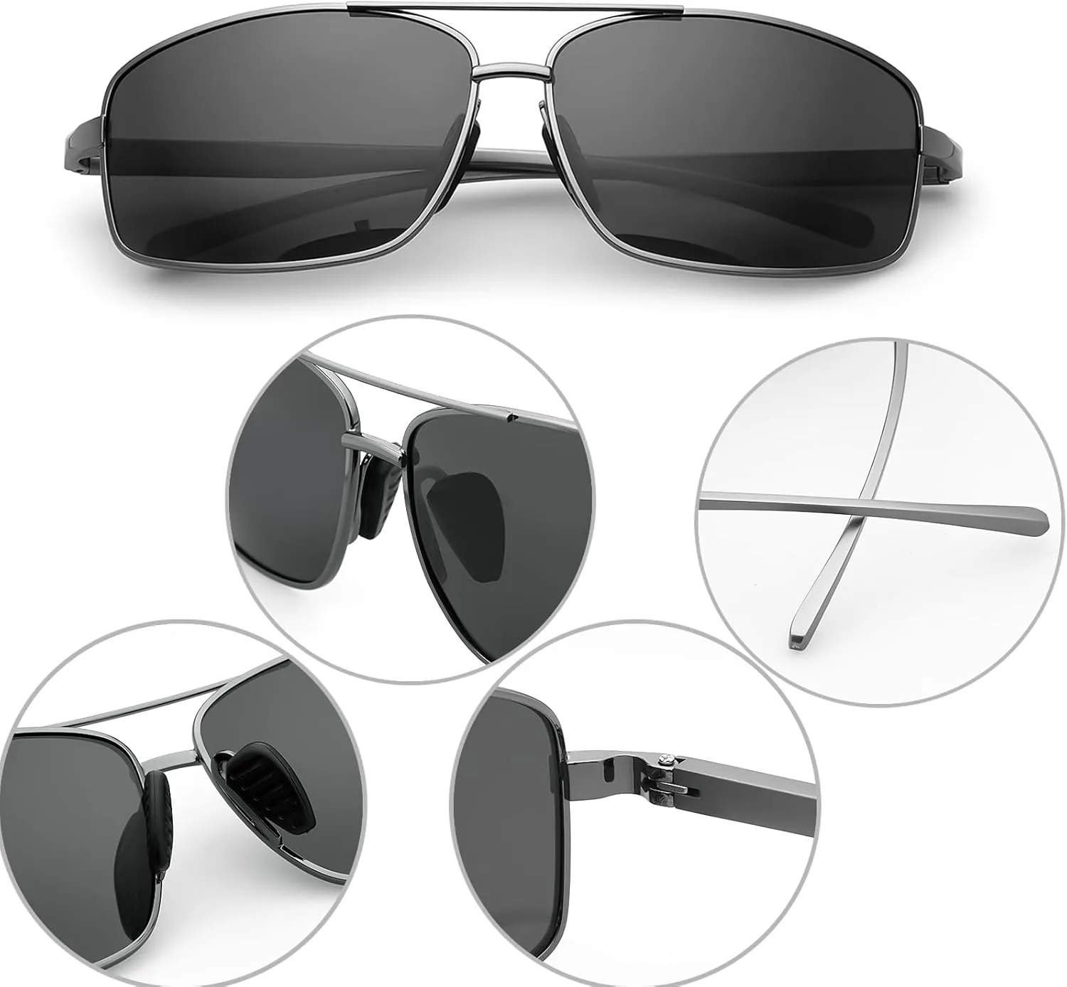 Polarized Rectangle Sunglasses for Men Women UV400 Protection Adjustable Rectangular Driving Glasses Ultra Lightweight