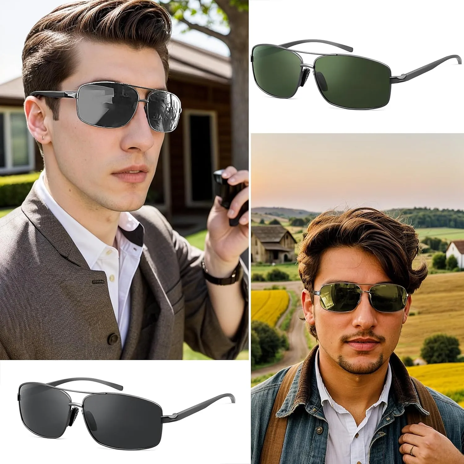 Polarized Rectangle Sunglasses for Men Women UV400 Protection Adjustable Rectangular Driving Glasses Ultra Lightweight