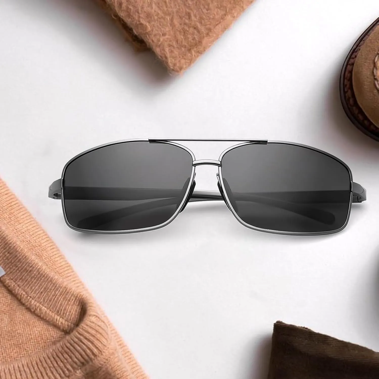 Polarized Rectangle Sunglasses for Men Women UV400 Protection Adjustable Rectangular Driving Glasses Ultra Lightweight