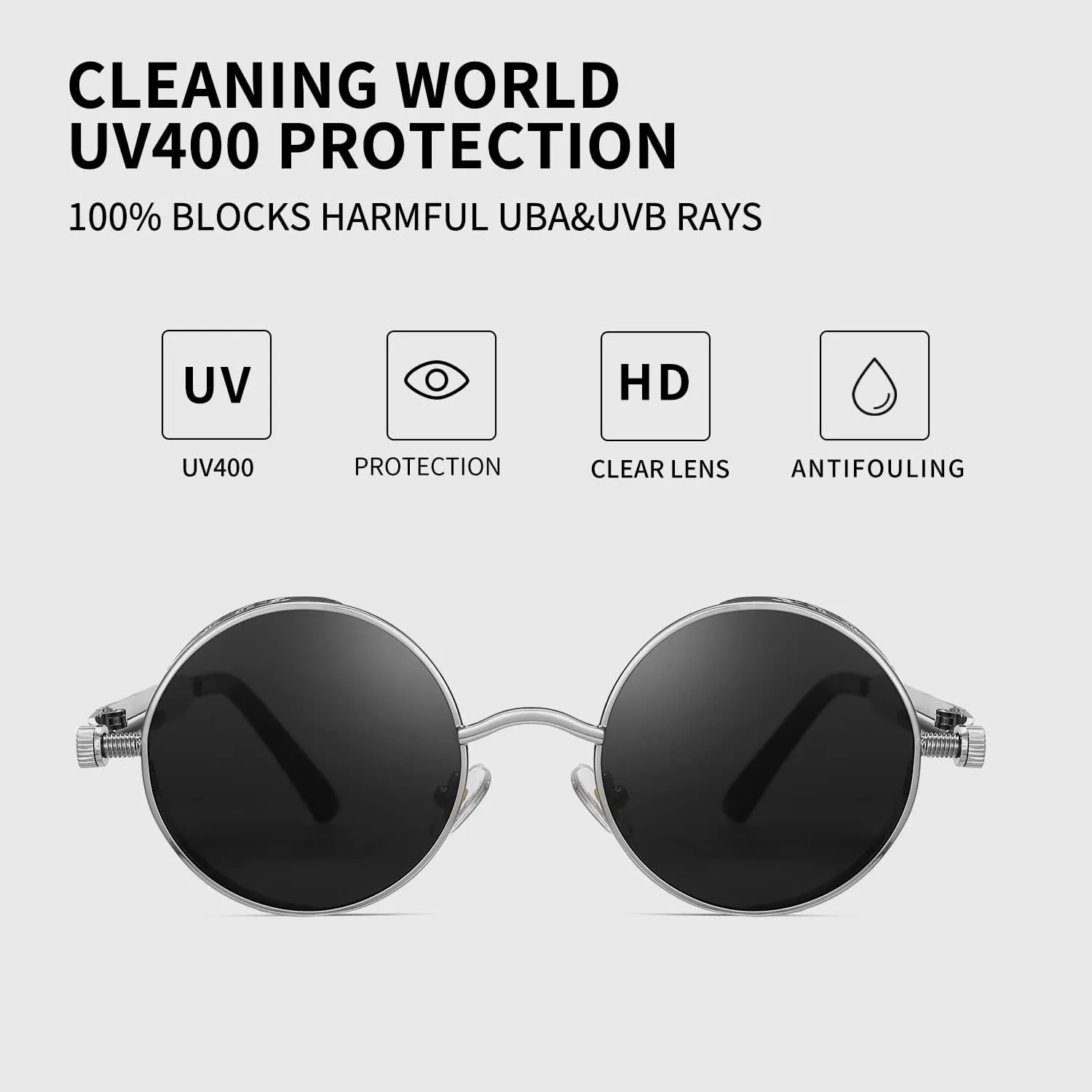 Polarized Steampunk Sunglasses, Round Lennon Shades for Outdoor Activities, Fashion Cool Eyewear