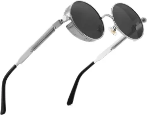Polarized Steampunk Sunglasses, Round Lennon Shades for Outdoor Activities, Fashion Cool Eyewear