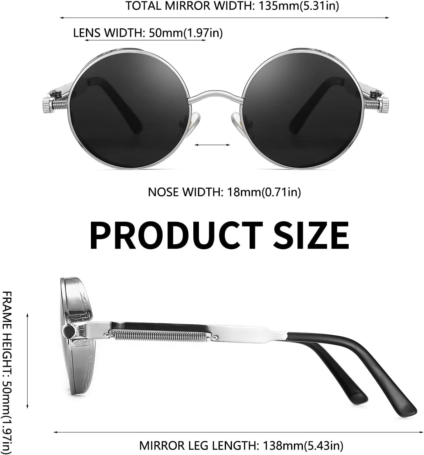 Polarized Steampunk Sunglasses, Round Lennon Shades for Outdoor Activities, Fashion Cool Eyewear