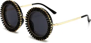 Popular Diamond Sunglasses for Women Men Fashion Rhinestone Round Punk Retro Uv400