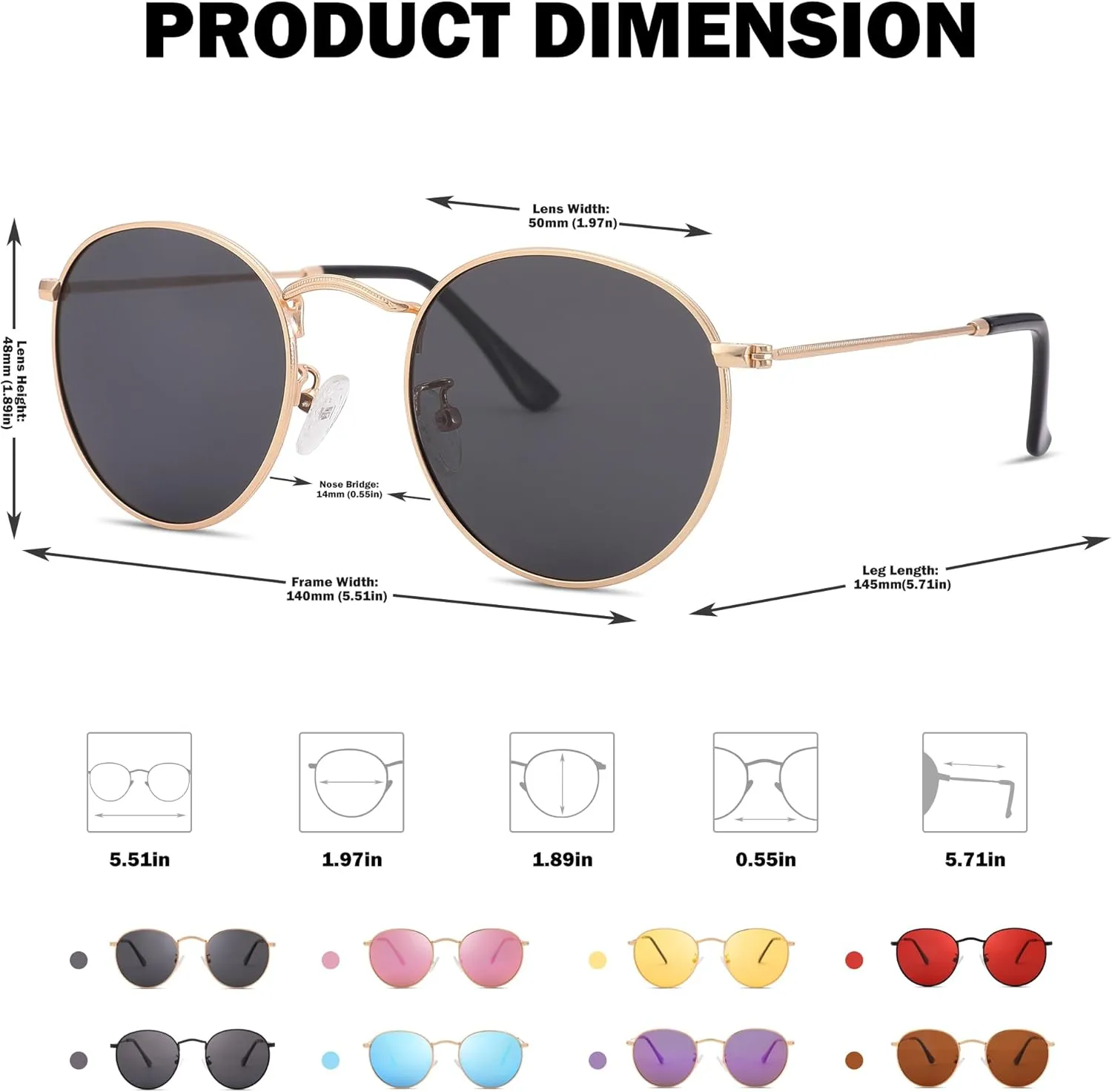 Pro Acme Small Round Metal Polarized Sunglasses for Women Retro Designer Style