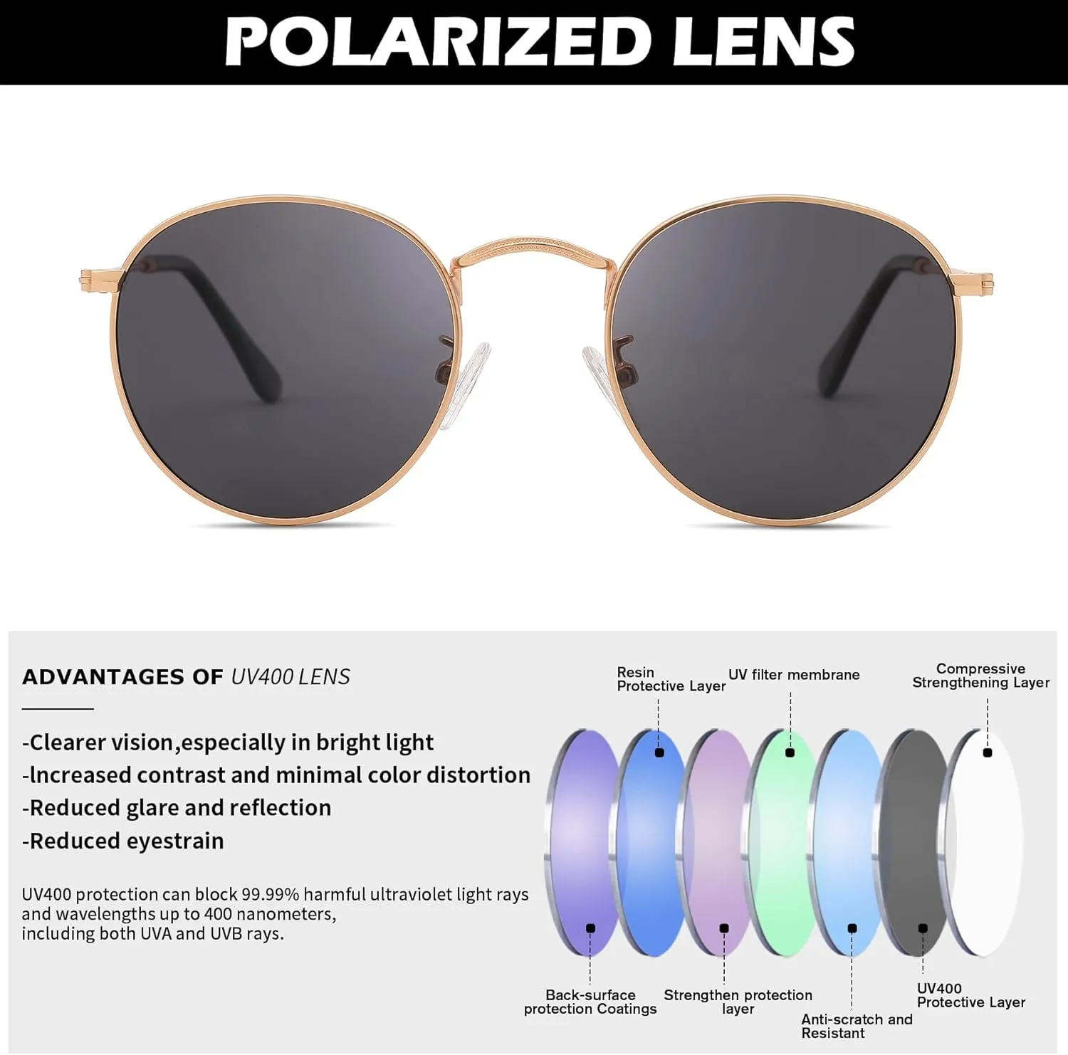 Pro Acme Small Round Metal Polarized Sunglasses for Women Retro Designer Style