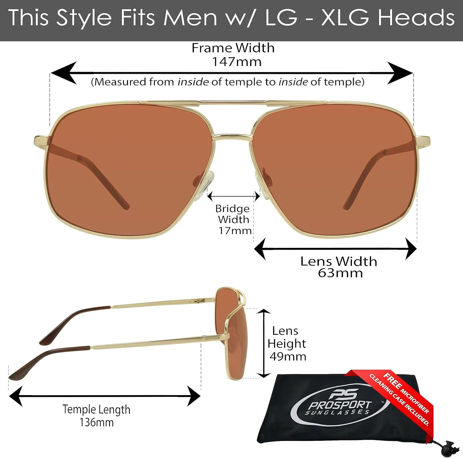 proSPORT Aviator Big & Tall Sunglass Mens Oversize Extra Large & Wide Fit Polarized Available
