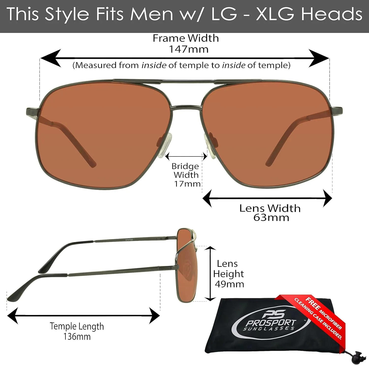 proSPORT Aviator Big & Tall Sunglass Mens Oversize Extra Large & Wide Fit Polarized Available
