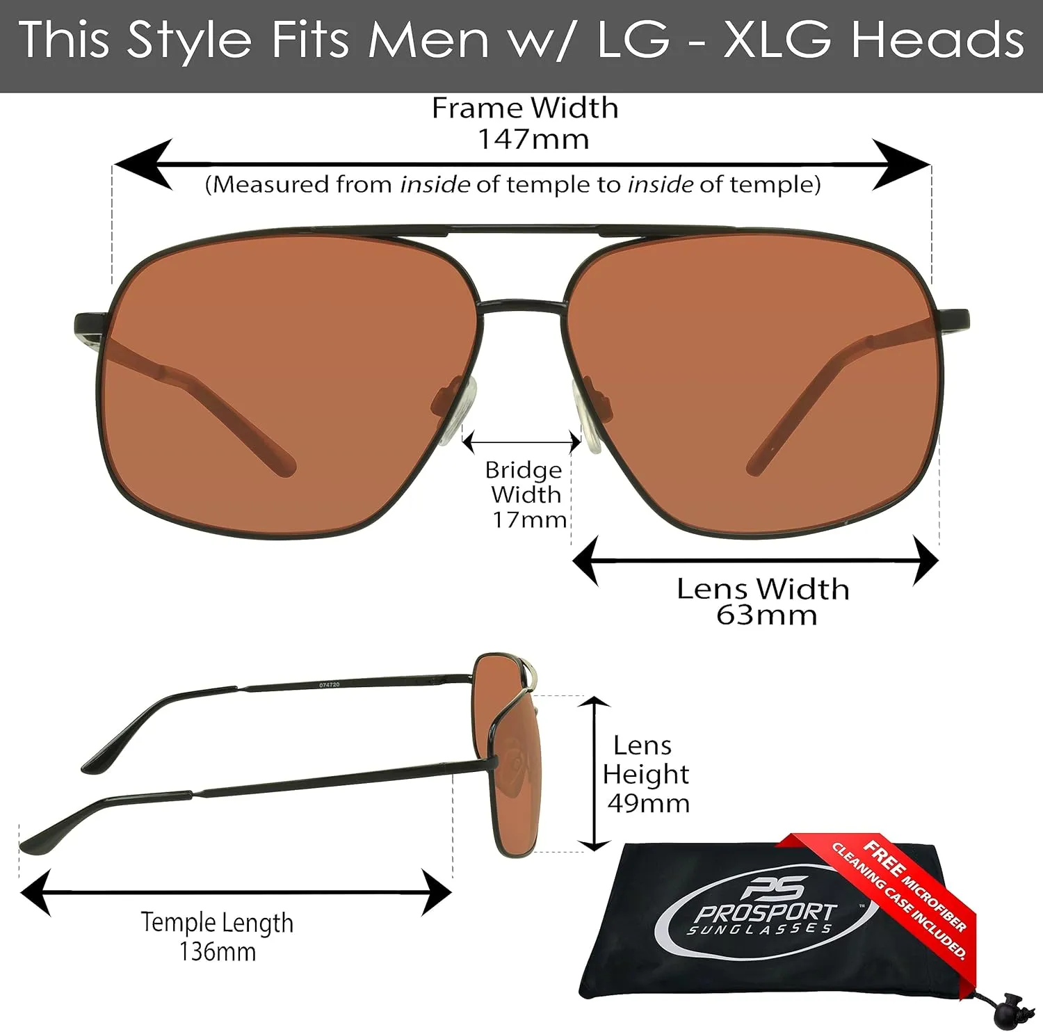proSPORT Aviator Big & Tall Sunglass Mens Oversize Extra Large & Wide Fit Polarized Available