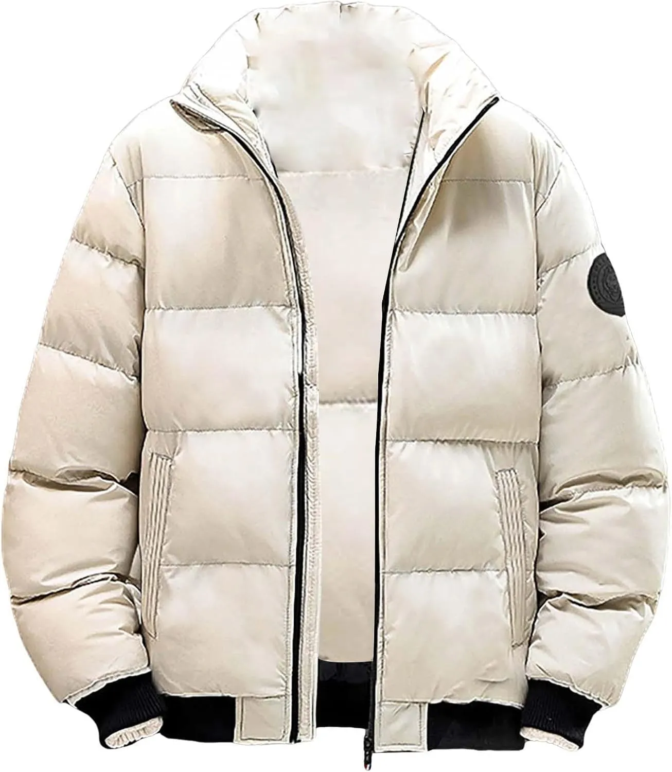 Puffer Jacket Men with Hood Warm Insulated Lightweight Hooded Down Coats Outdoor Winter Windproof Waterproof Jackets Zip up Jacket Lightweight Men Puffer(ZC-Grey,Large)