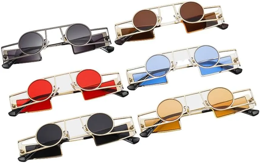 Punk Men Round Sunglasses Vintage Women Retro Round Sun Glasses Female Unique Metal Steampunk Eyewear UV400