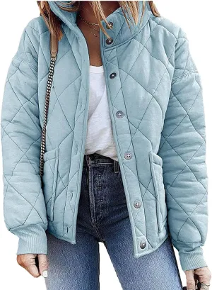 Quilted Jackets for Women Lightweight Down Coats Casual Packable Puffer Jackets Dolman Long Sleeve Winter Outwear