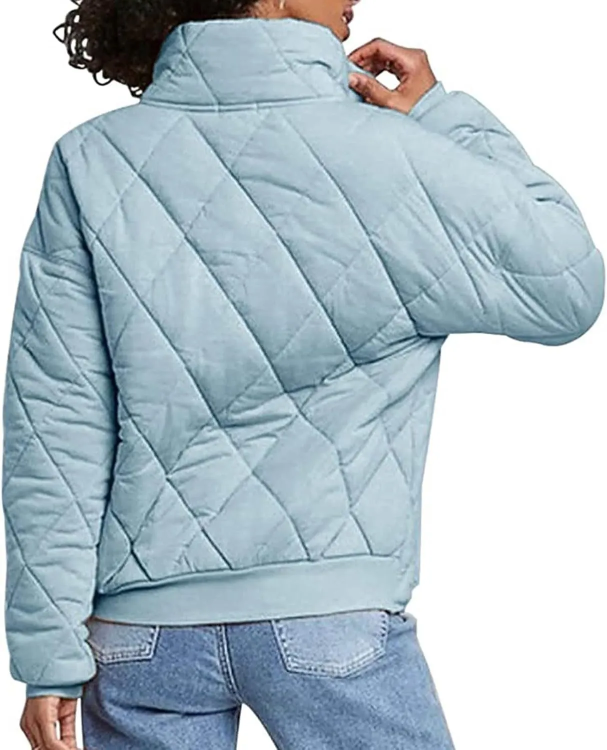 Quilted Jackets for Women Lightweight Down Coats Casual Packable Puffer Jackets Dolman Long Sleeve Winter Outwear