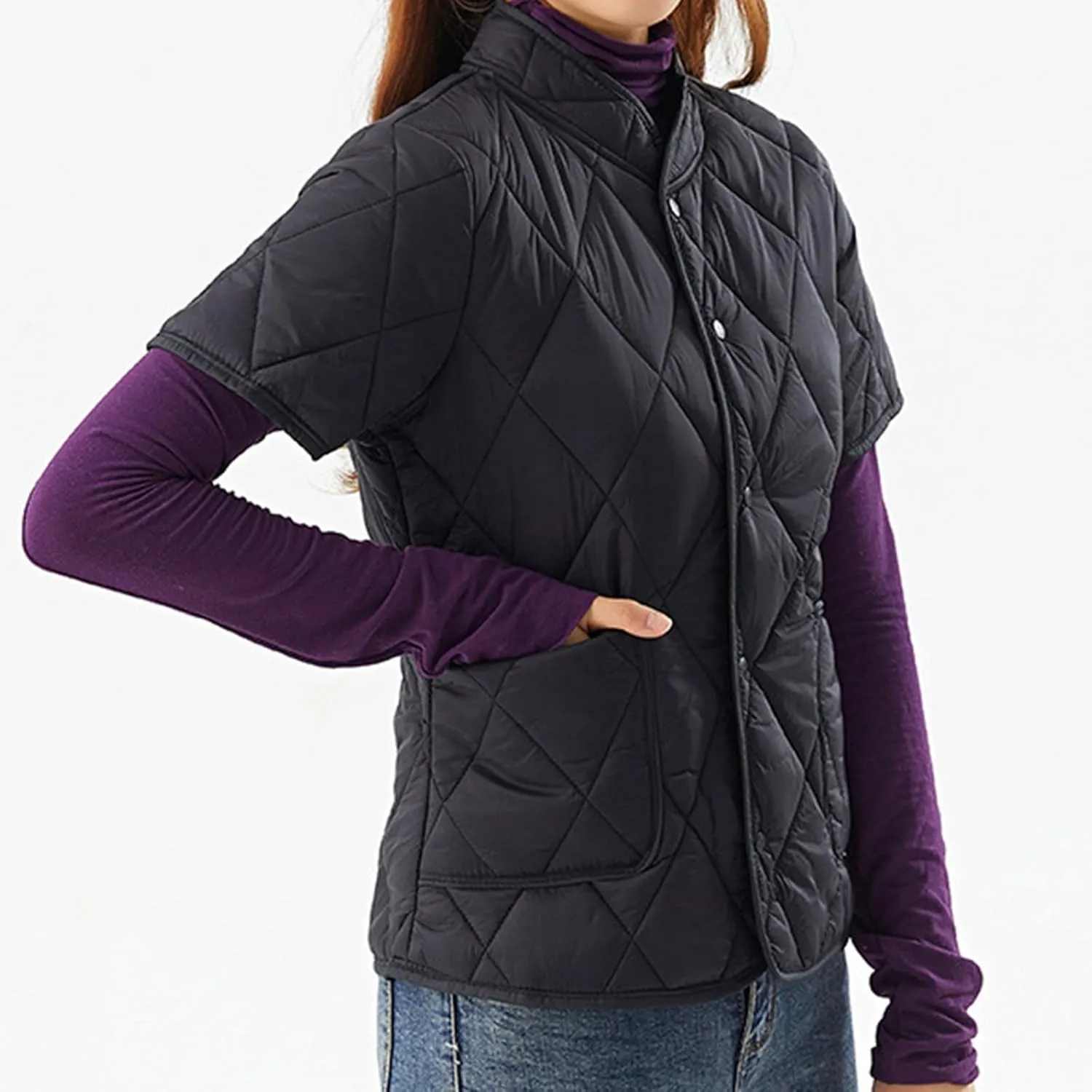 Quilted Jackets for Women Lightweight Petite Cropped Puffer Down Jackets Parkas Button Short Sleeve Fall Winter Coat