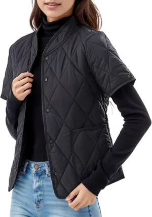 Quilted Jackets for Women Lightweight Petite Cropped Puffer Down Jackets Parkas Button Short Sleeve Fall Winter Coat