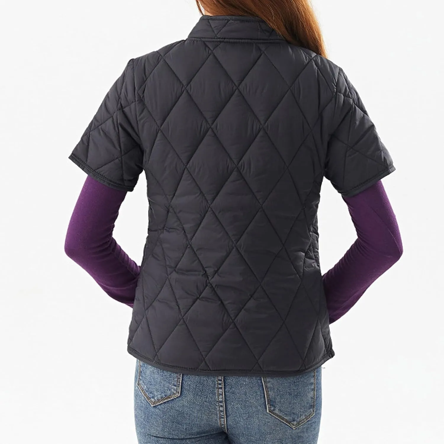 Quilted Jackets for Women Lightweight Petite Cropped Puffer Down Jackets Parkas Button Short Sleeve Fall Winter Coat