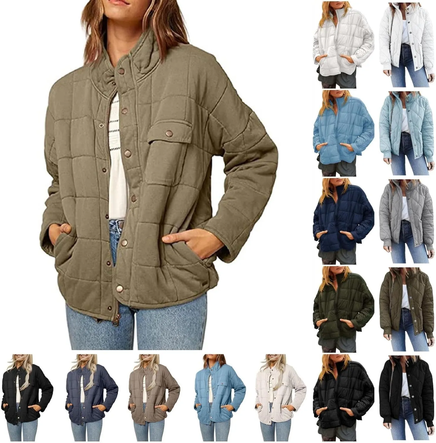 Quilted Jackets for Women Lightweight Puffer Jackets Packable Down Coat Casual Long Sleeve Tops Warm Winter Coat