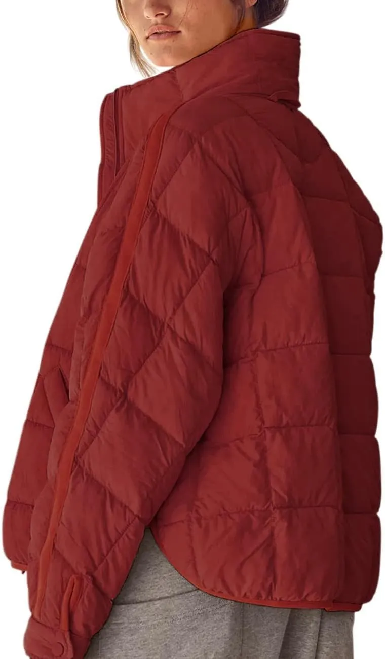 Quilted Jackets for Women Lightweight Puffer Jackets Packable Down Coat Casual Long Sleeve Tops Warm Winter Coat