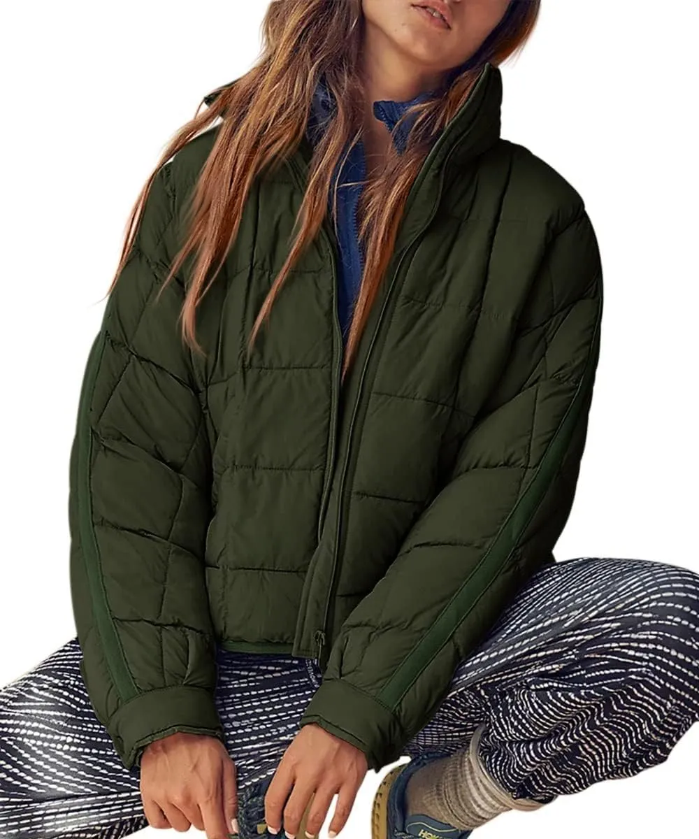 Quilted Jackets for Women Lightweight Puffer Jackets Packable Down Coat Casual Long Sleeve Tops Warm Winter Coat