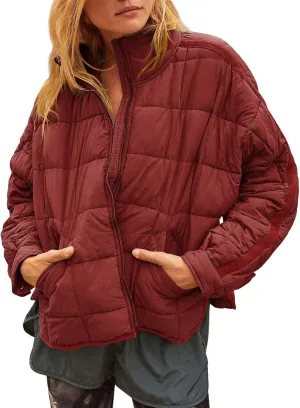 Quilted Jackets for Women Lightweight Puffer Jackets Packable Down Coat Casual Long Sleeve Tops Warm Winter Coat