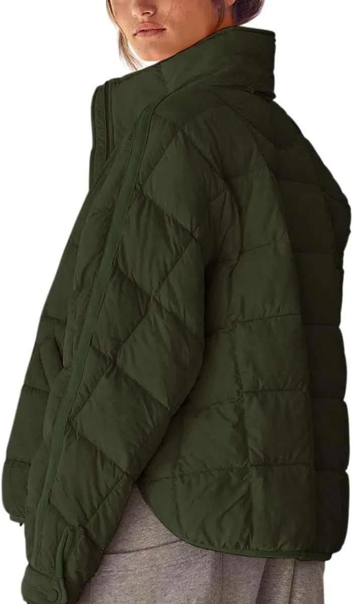 Quilted Jackets for Women Lightweight Puffer Jackets Packable Down Coat Casual Long Sleeve Tops Warm Winter Coat