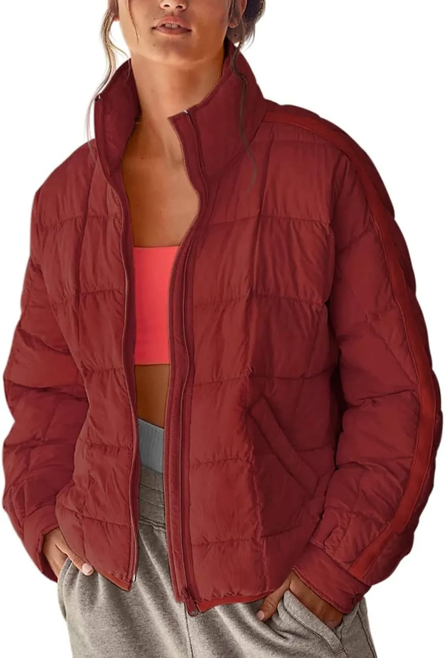 Quilted Jackets for Women Lightweight Puffer Jackets Packable Down Coat Casual Long Sleeve Tops Warm Winter Coat