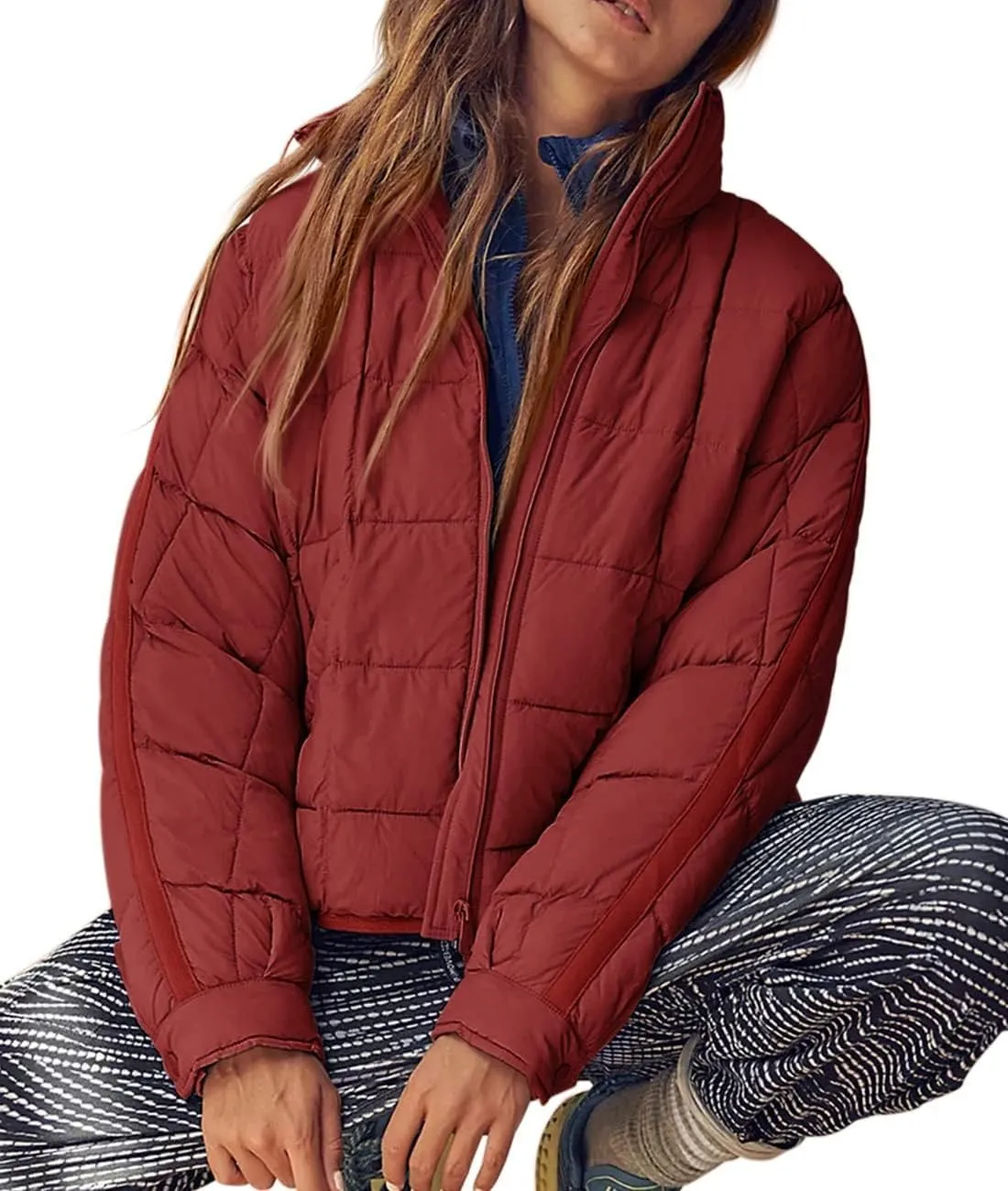 Quilted Jackets for Women Lightweight Puffer Jackets Packable Down Coat Casual Long Sleeve Tops Warm Winter Coat